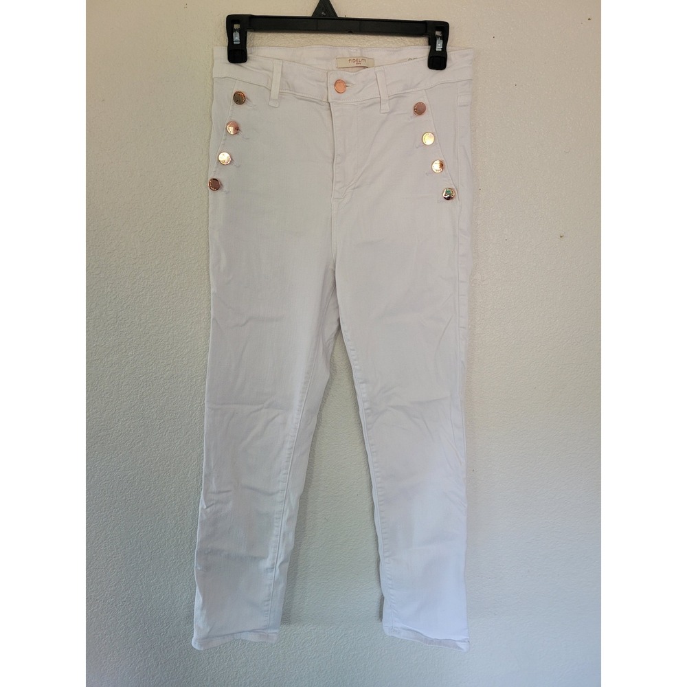 Fidelity Denim Cher Starlette White High Rise Slim Straight Cropped Jeans 29‎ #5